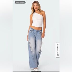 Edikted Low Rise Bow Ribbon Lace-Up Jeans 🎀